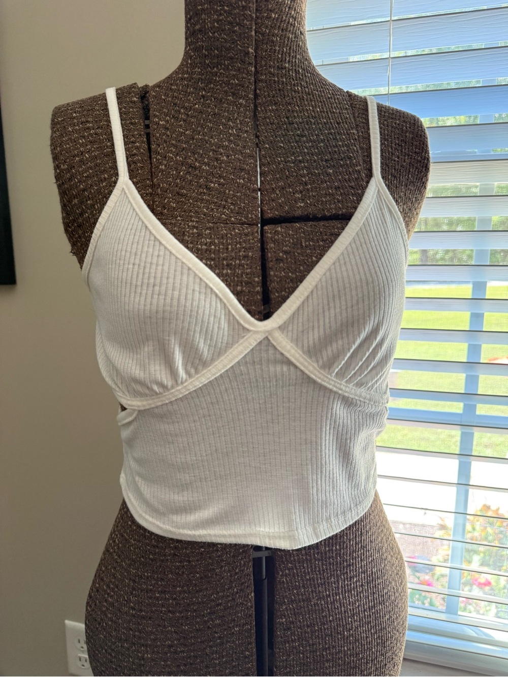 Caution To The Wind White Ribbed Spaghetti-Strap Crop Camisole